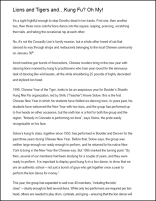 Lions and Tigers and…Kung Fu? Oh My!